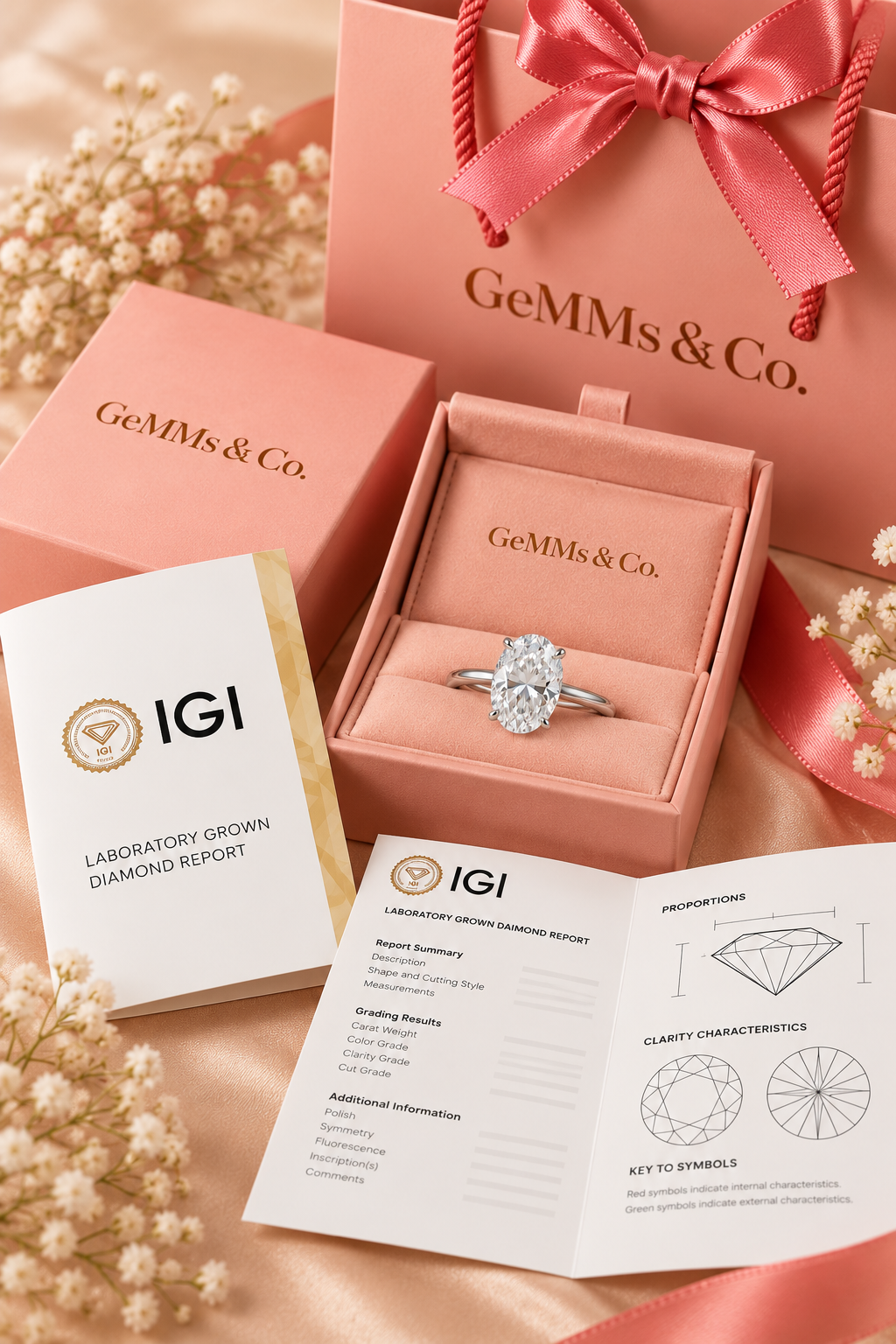 18ct White Gold 4.00ct Oval Cut Lab Grown Diamond Ring - IGI certificate with GeMMs & Co packaging
