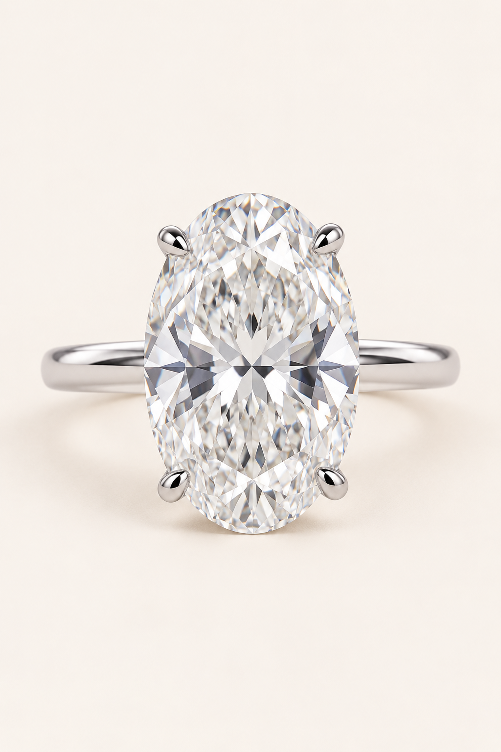 18ct White Gold 5.00ct Oval Cut Lab Grown Diamond Ring - main cream image