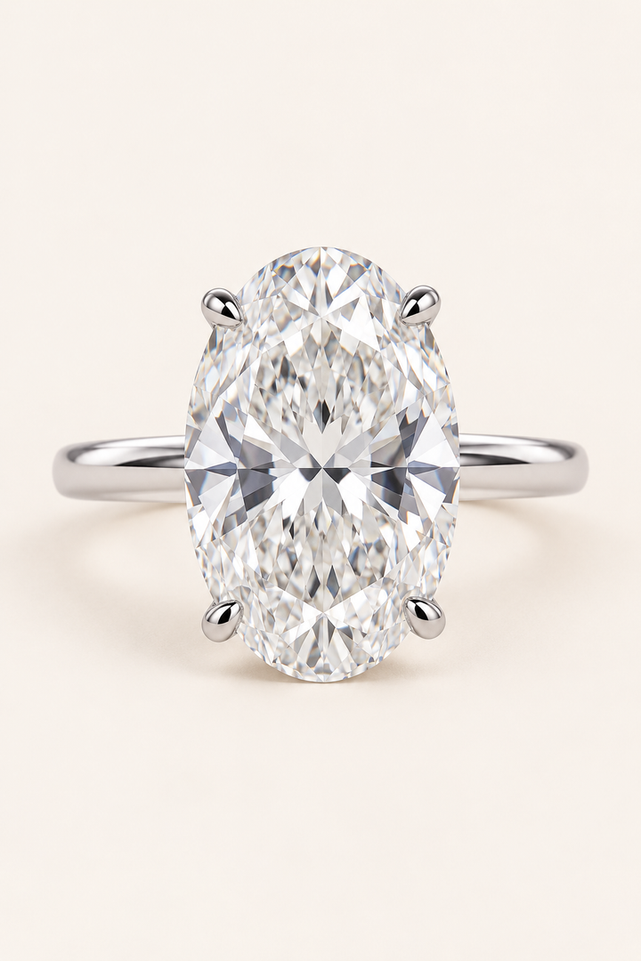 18ct White Gold 5.00ct Oval Cut Lab Grown Diamond Ring - main cream image
