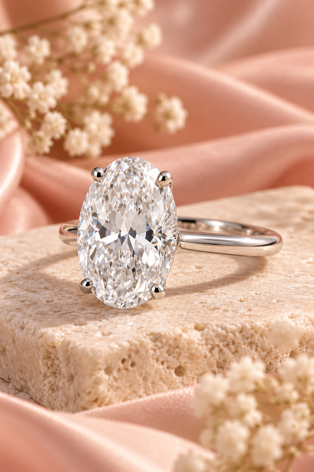 18ct White Gold 5.00ct Oval Cut Lab Grown Diamond Ring - styled image