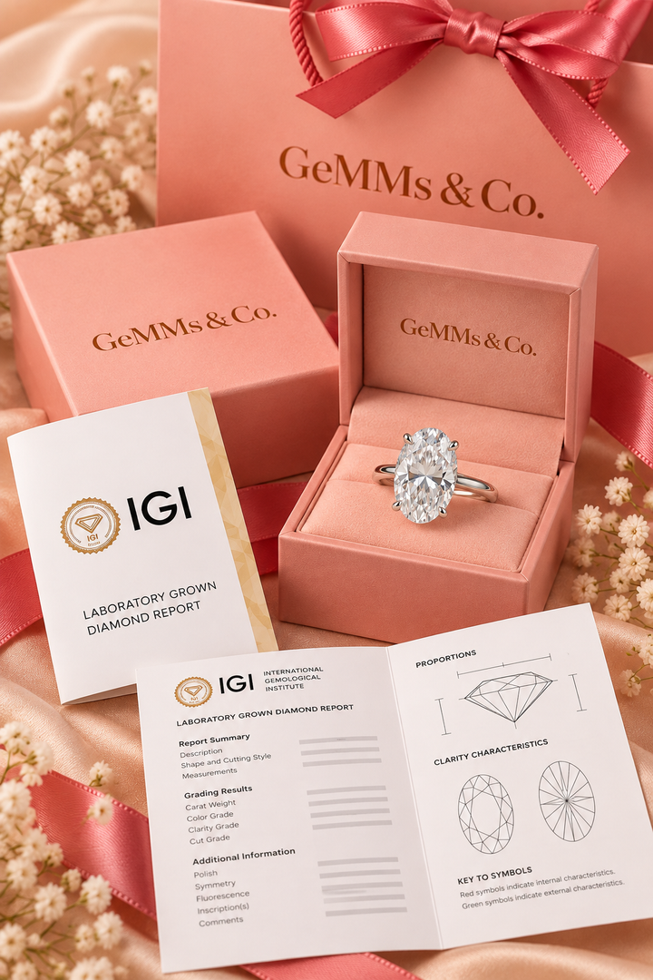 18ct White Gold 5.00ct Oval Cut Lab Grown Diamond Ring - IGI certificate with GeMMs & Co packaging