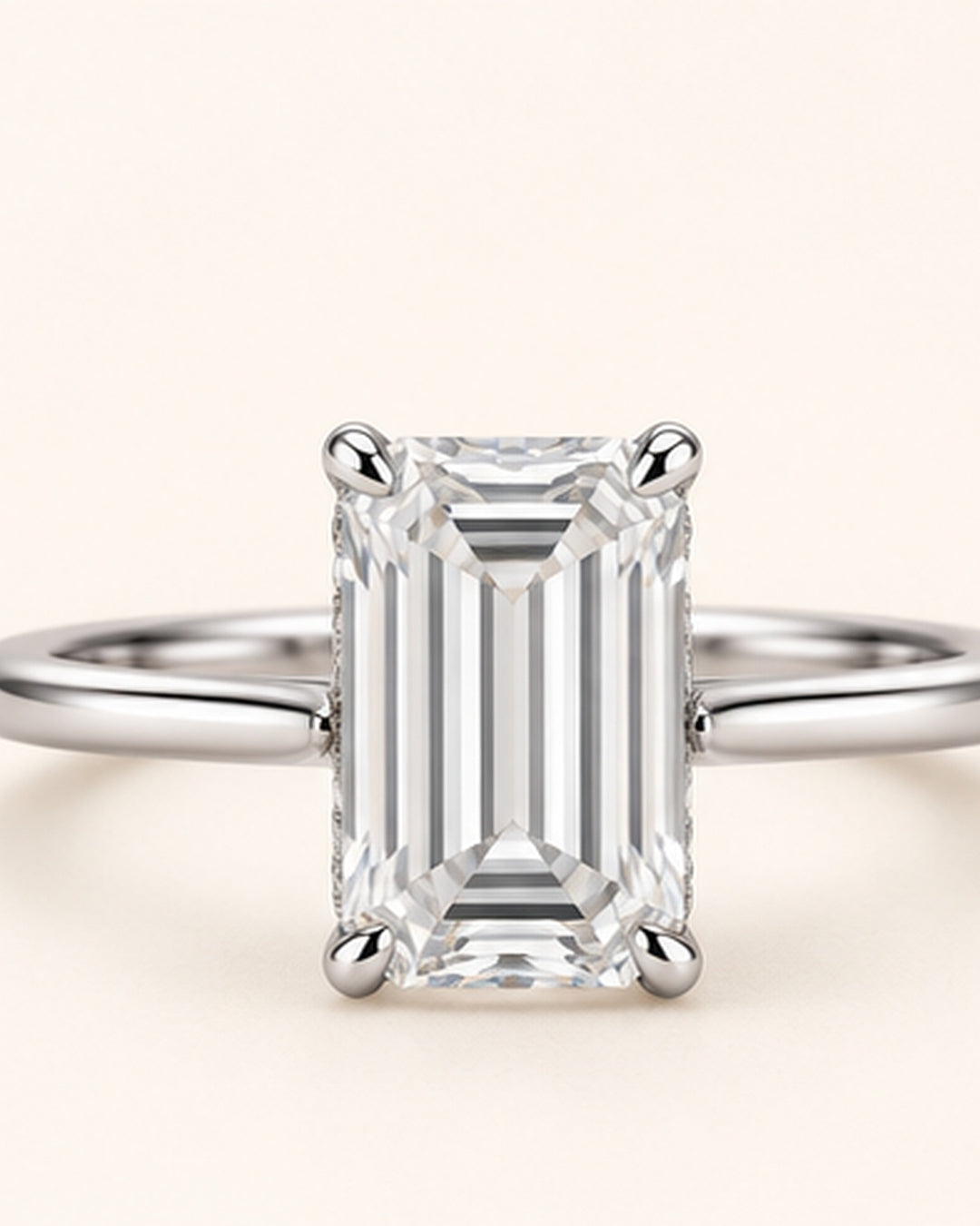 18ct White Gold 2.00ct Emerald Cut Lab Grown Diamond Ring - main cream image