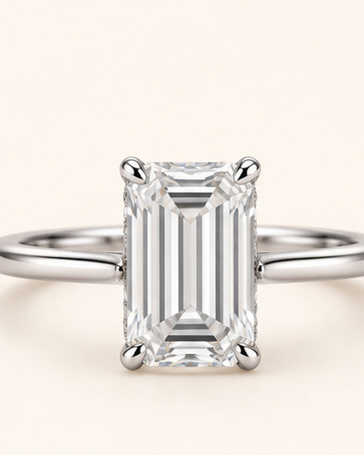 18ct White Gold 2.00ct Emerald Cut Lab Grown Diamond Ring - main cream image