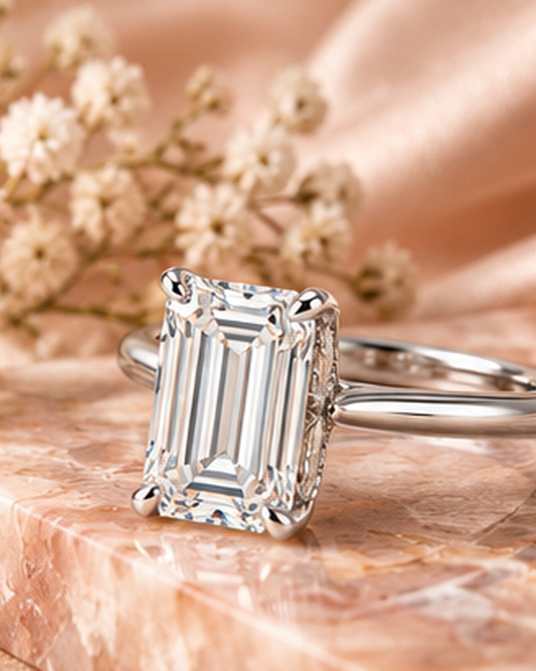 18ct White Gold 2.00ct Emerald Cut Lab Grown Diamond Ring - styled image