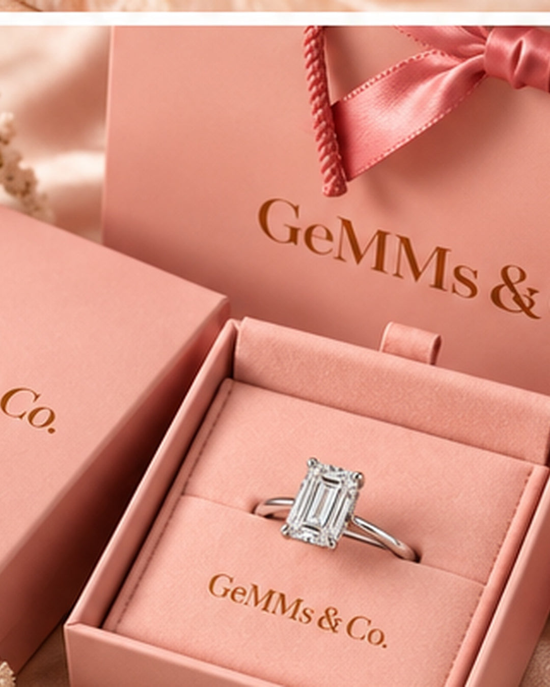 18ct White Gold 2.00ct Emerald Cut Lab Grown Diamond Ring - GeMMs & Co original packaging