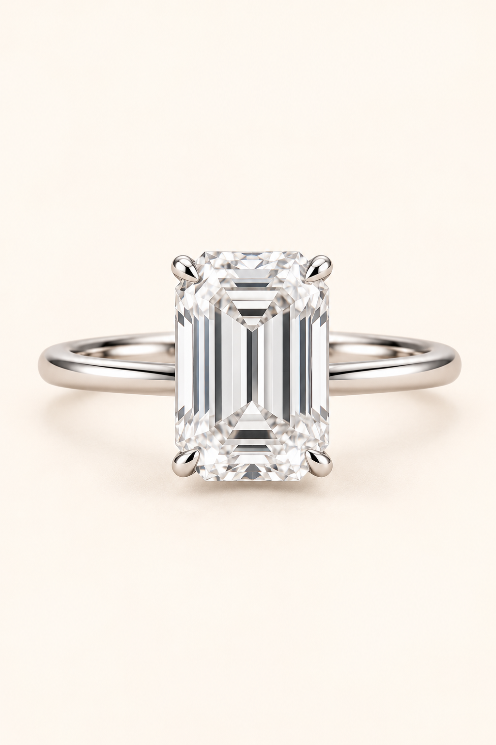18ct White Gold 3.00ct Emerald Cut Lab Grown Diamond Ring - main cream image
