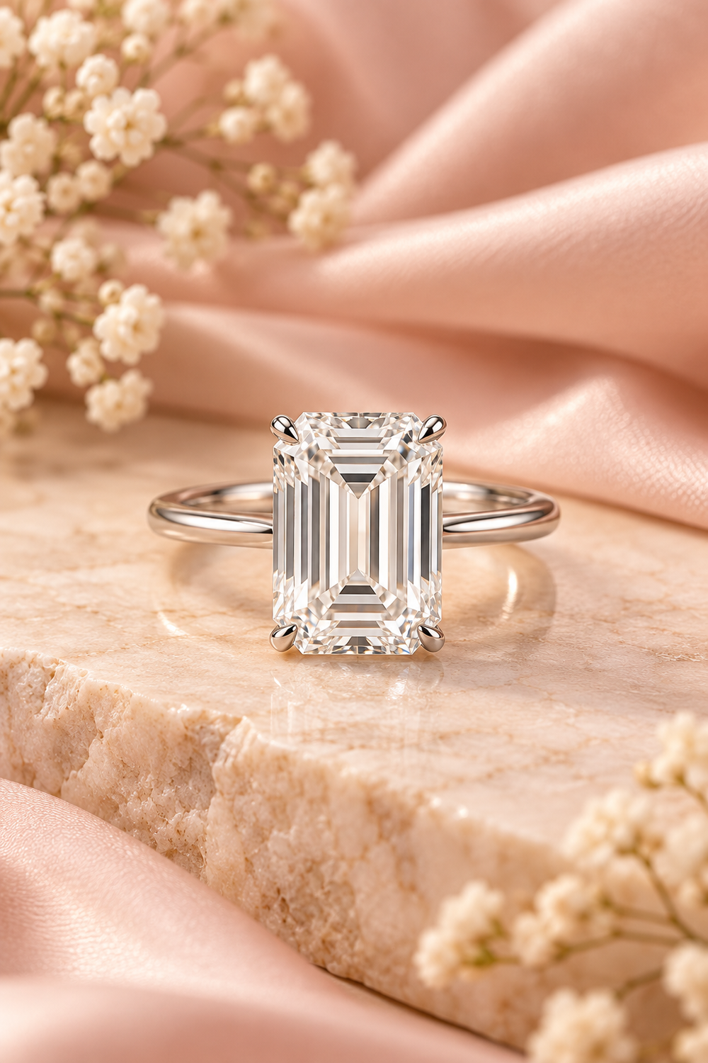 18ct White Gold 3.00ct Emerald Cut Lab Grown Diamond Ring - styled image