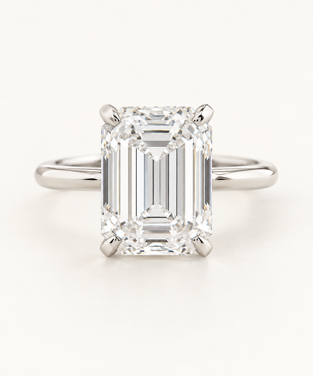 18ct White Gold 4.00ct Emerald Cut Lab Grown Diamond Ring - main cream image
