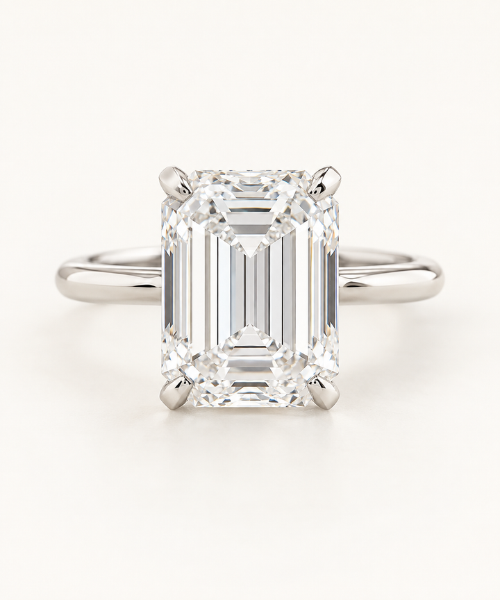 18ct White Gold 4.00ct Emerald Cut Lab Grown Diamond Ring - main cream image