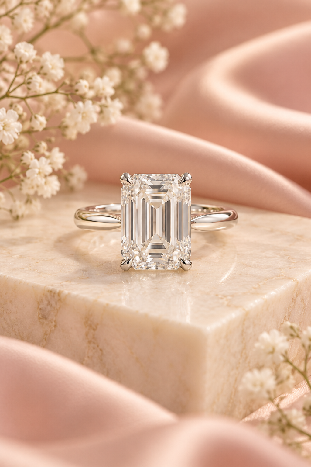 18ct White Gold 4.00ct Emerald Cut Lab Grown Diamond Ring - styled image
