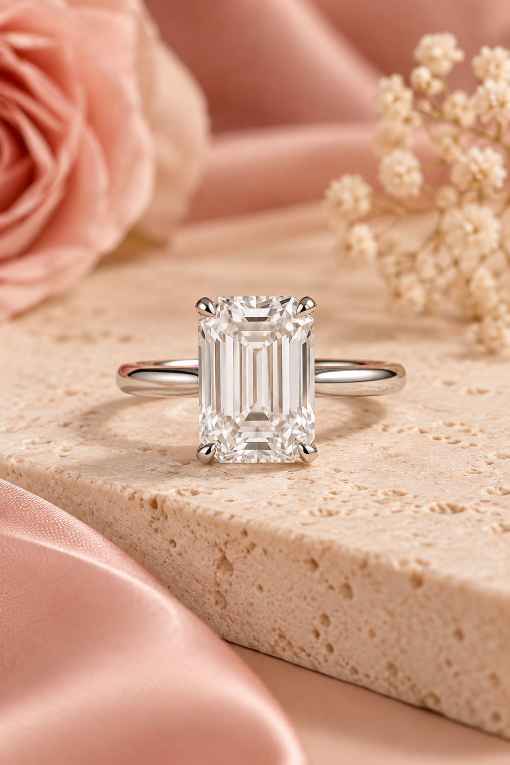 18ct White Gold 5.00ct Emerald Cut Lab Grown Diamond Ring - styled image