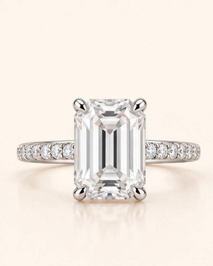 18ct White Gold 2.25ct Emerald Cut Hidden Halo Lab Grown Diamond Ring - main cream image