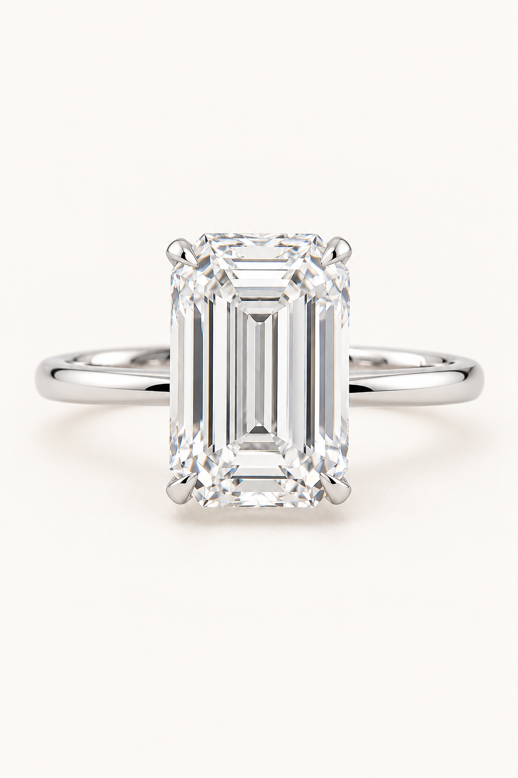 18ct White Gold 3.30ct Emerald Cut Hidden Halo Lab Grown Diamond Ring - main cream image