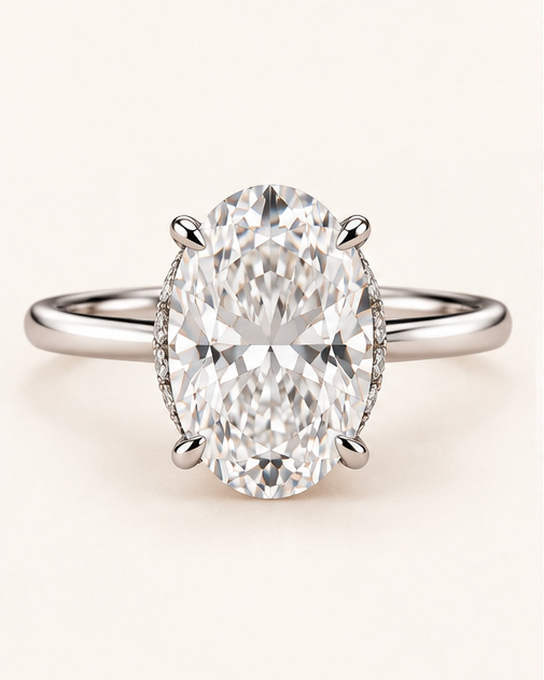 18ct White Gold 1.21ct Oval Lab Grown Hidden Halo Diamond Ring - main cream image
