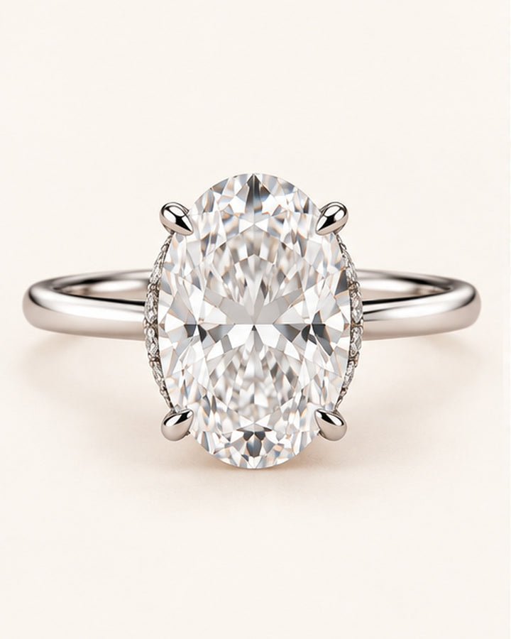 18ct White Gold 1.21ct Oval Lab Grown Hidden Halo Diamond Ring - main cream image