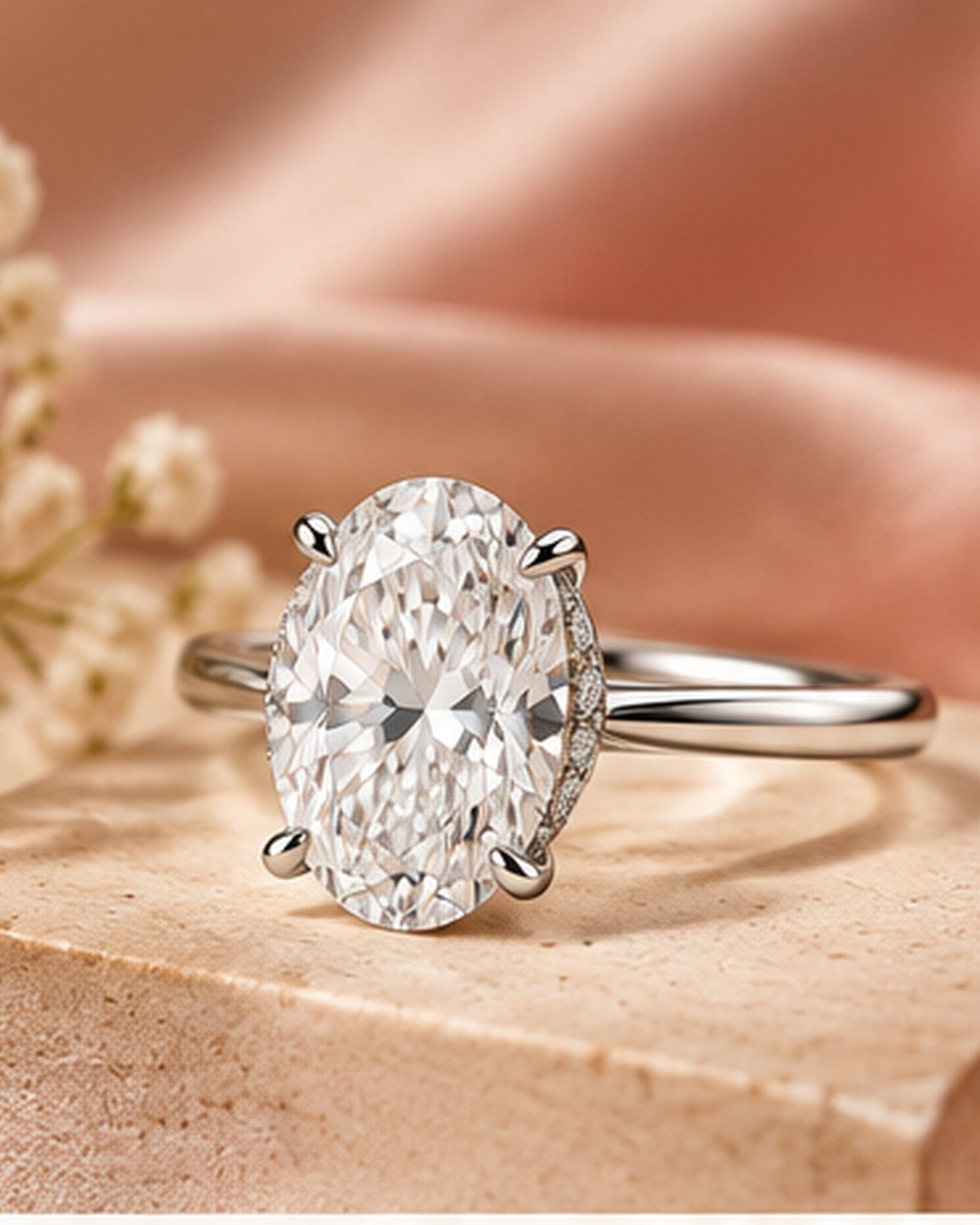 18ct White Gold 1.21ct Oval Lab Grown Hidden Halo Diamond Ring - styled image