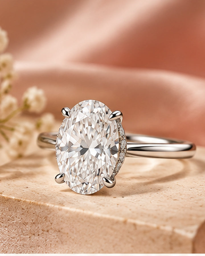 18ct White Gold 1.21ct Oval Lab Grown Hidden Halo Diamond Ring - styled image