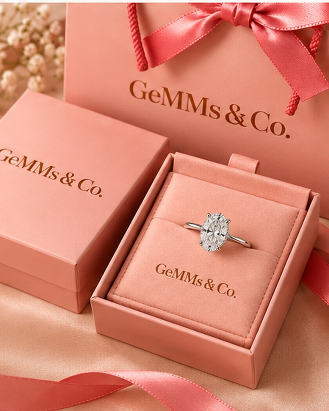 18ct White Gold 1.21ct Oval Lab Grown Hidden Halo Diamond Ring - GeMMs & Co original packaging