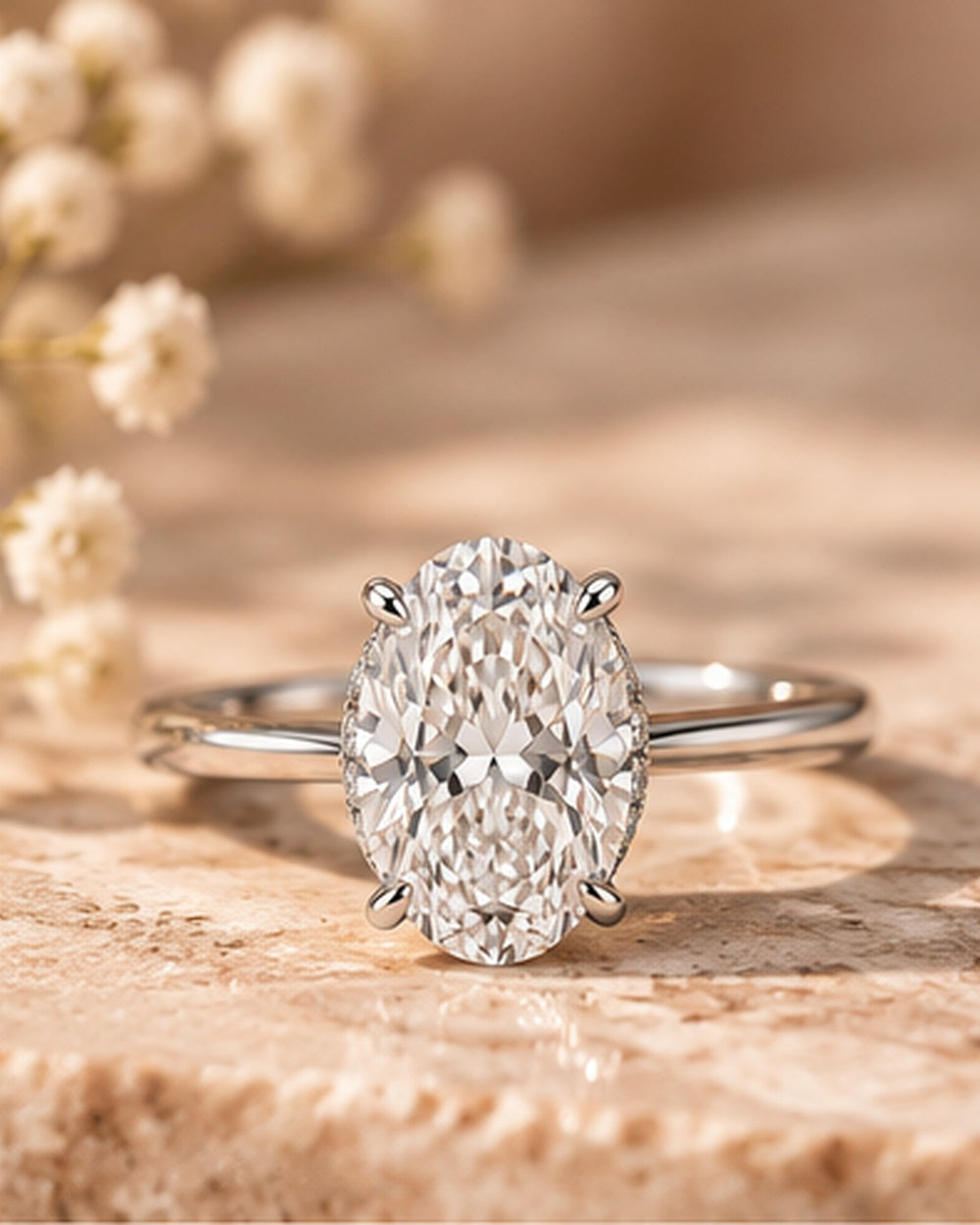 18ct White Gold 2.24ct Oval Hidden Halo Lab Grown Diamond Ring - styled image