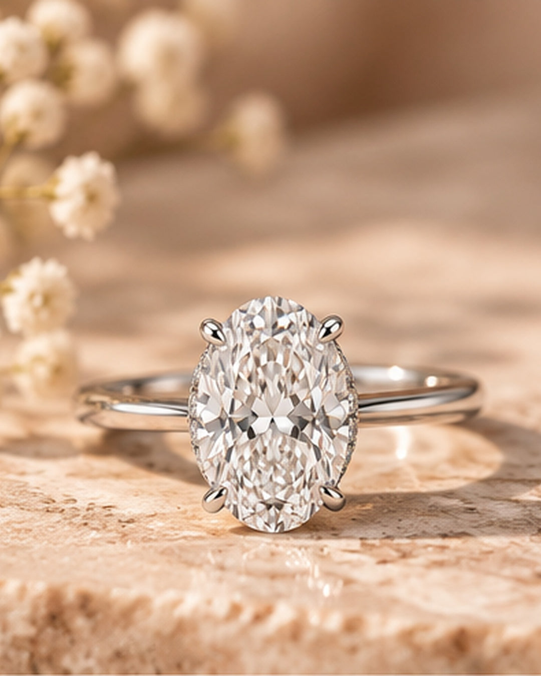 18ct White Gold 2.24ct Oval Hidden Halo Lab Grown Diamond Ring - styled image