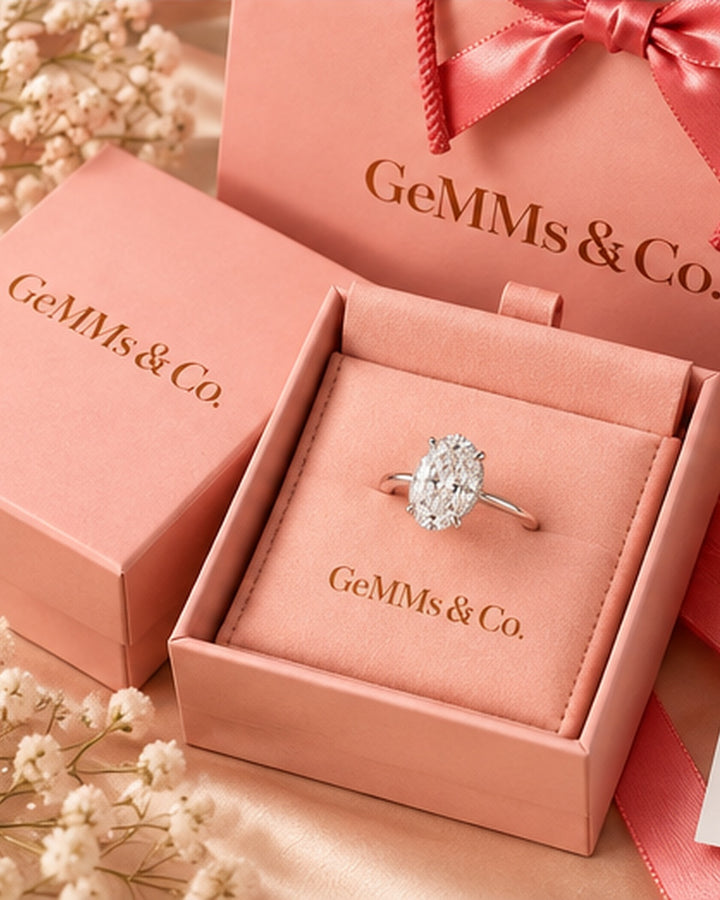 18ct White Gold 2.24ct Oval Hidden Halo Lab Grown Diamond Ring - GeMMs & Co original packaging
