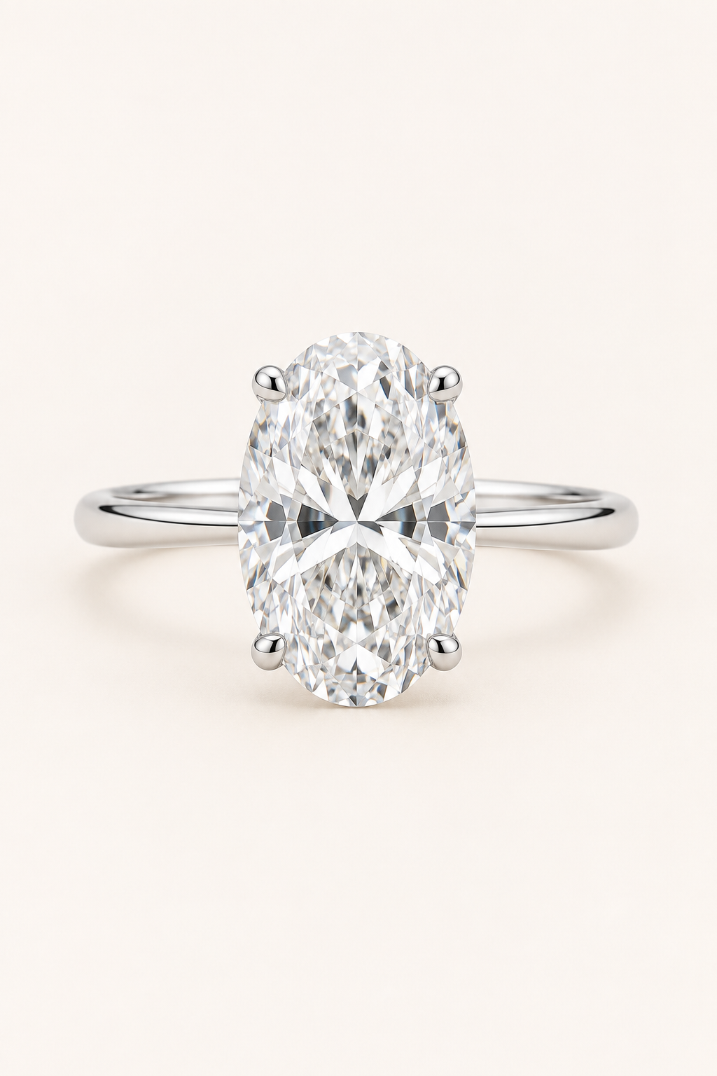 18ct White Gold 3.28ct Oval Hidden Halo Lab Grown Diamond Ring - main cream image