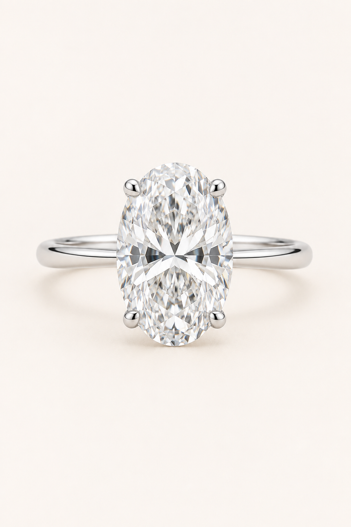 18ct White Gold 3.28ct Oval Hidden Halo Lab Grown Diamond Ring - main cream image