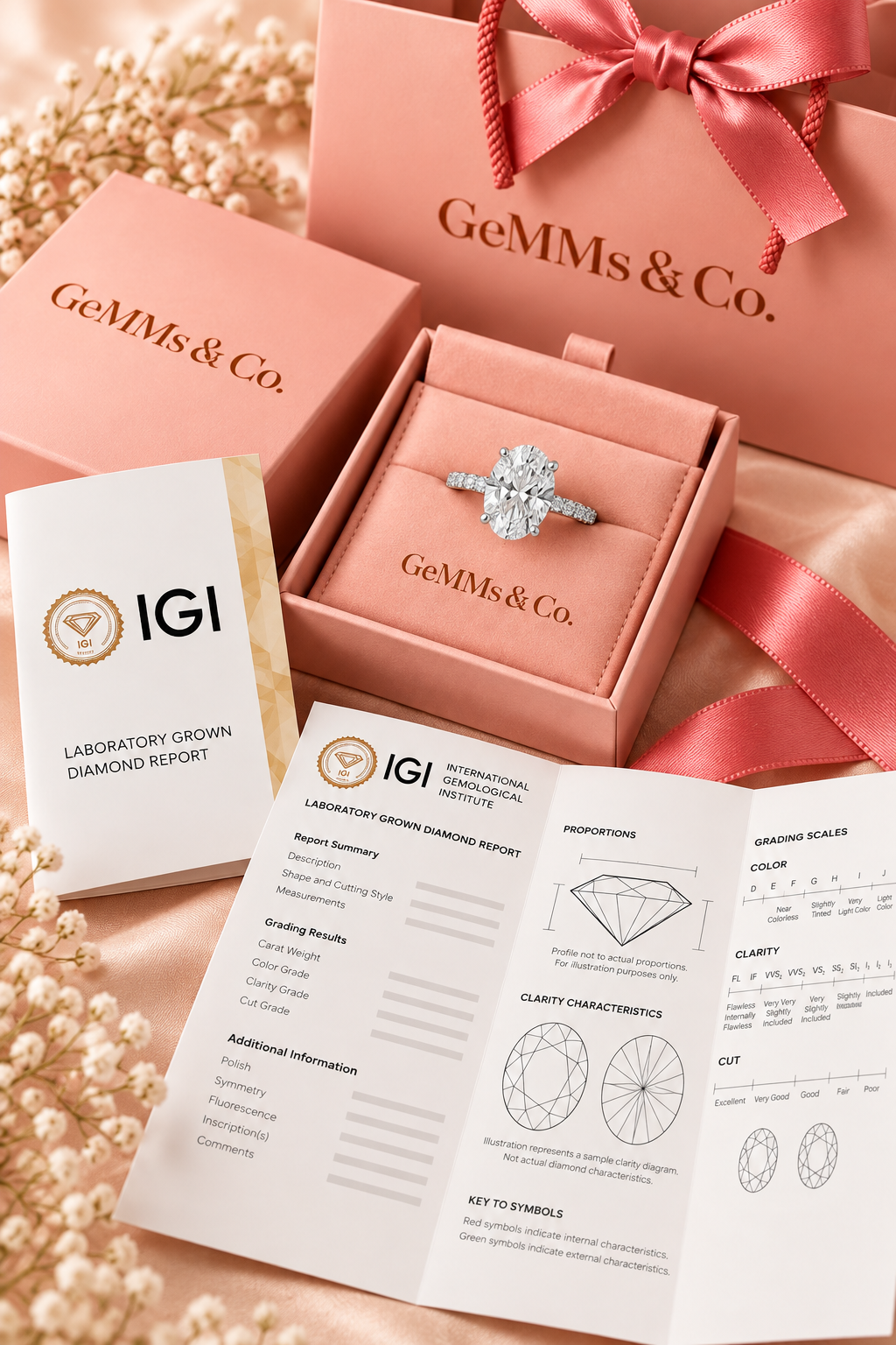 18ct White Gold 3.28ct Oval Hidden Halo Lab Grown Diamond Ring - IGI certificate with GeMMs & Co packaging