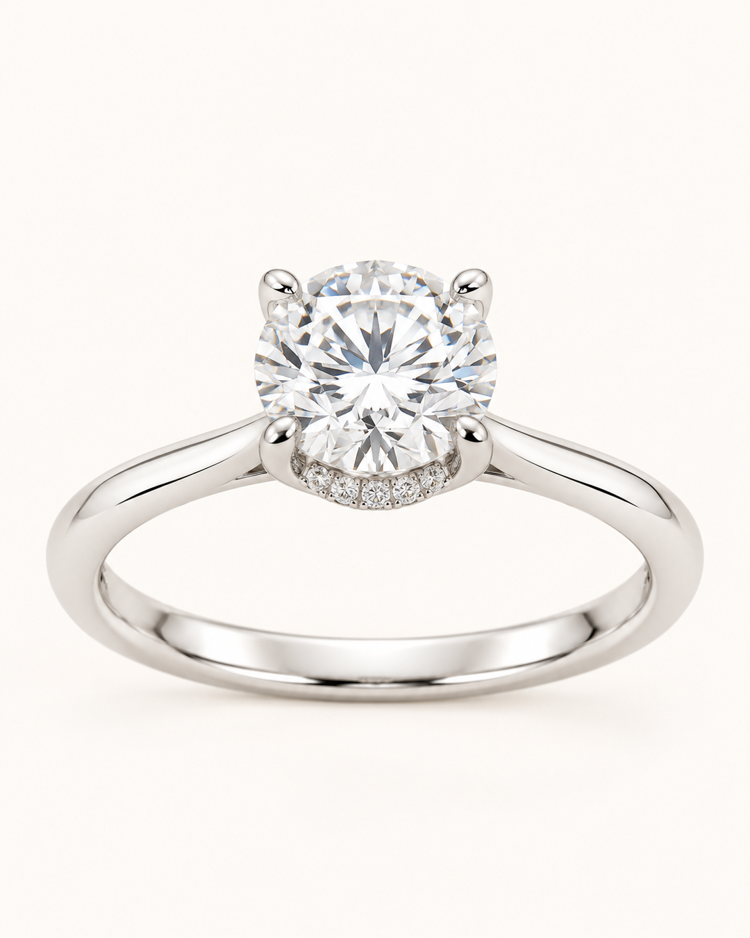 18ct White Gold 1.05ct Solitaire Lab Grown Hidden Halo Diamond Ring - main cream image