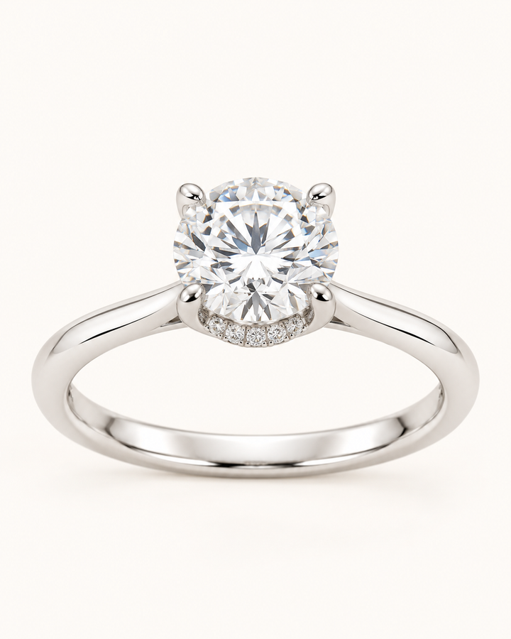 18ct White Gold 1.05ct Solitaire Lab Grown Hidden Halo Diamond Ring - main cream image