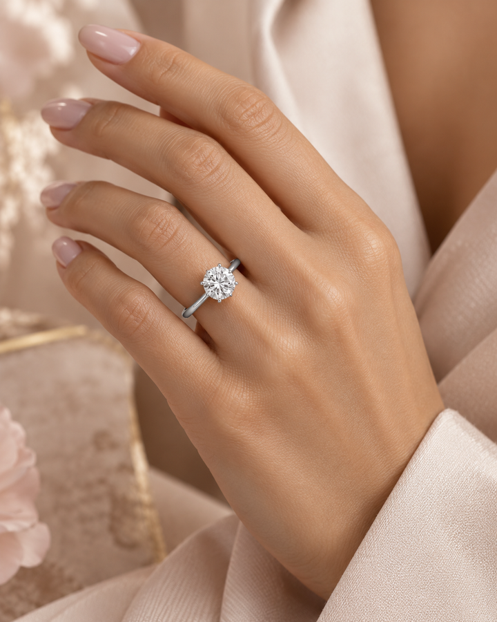 18ct White Gold 1.05ct Solitaire Lab Grown Hidden Halo Diamond Ring - model hand image