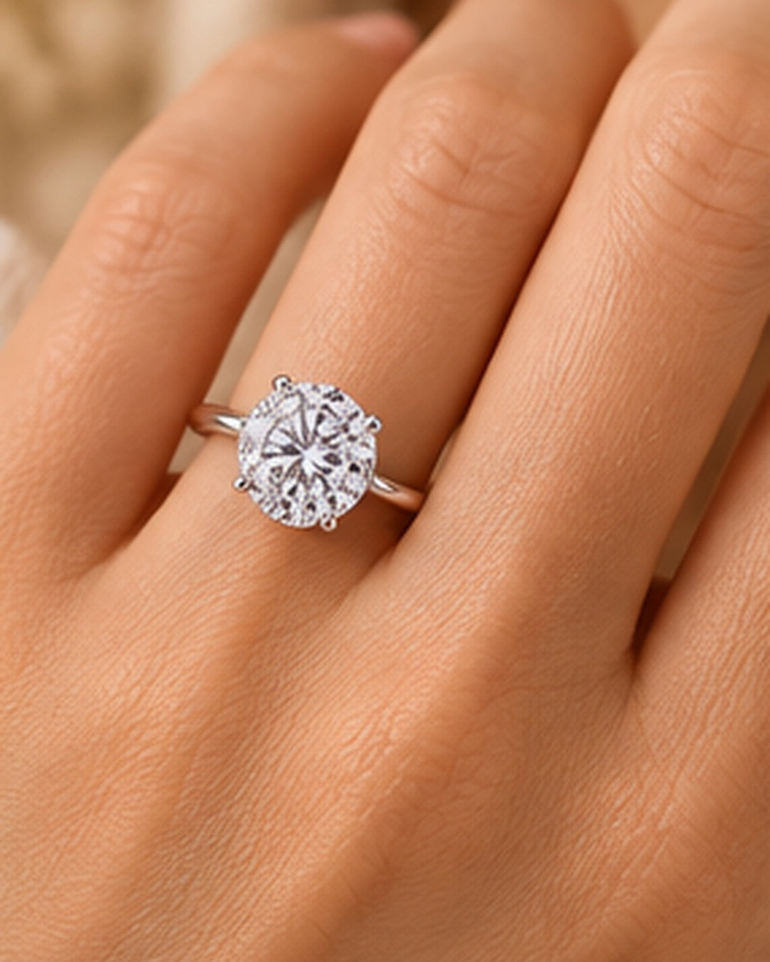 18ct White Gold 2.07ct Round Brilliant Hidden Halo Lab Grown Diamond Ring - model hand image