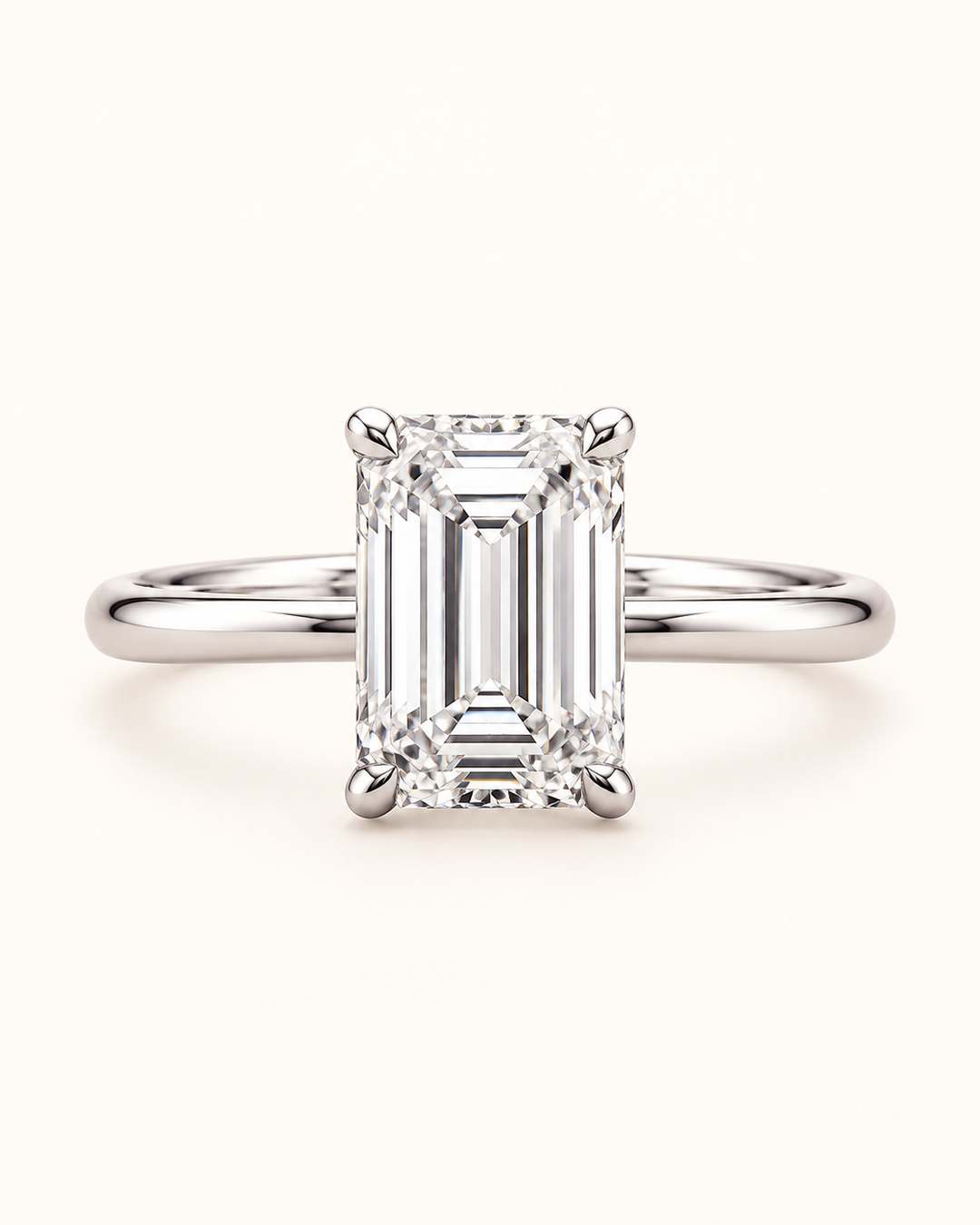 18ct White Gold 1.00ct Emerald Cut Lab Grown Diamond Ring - main cream image
