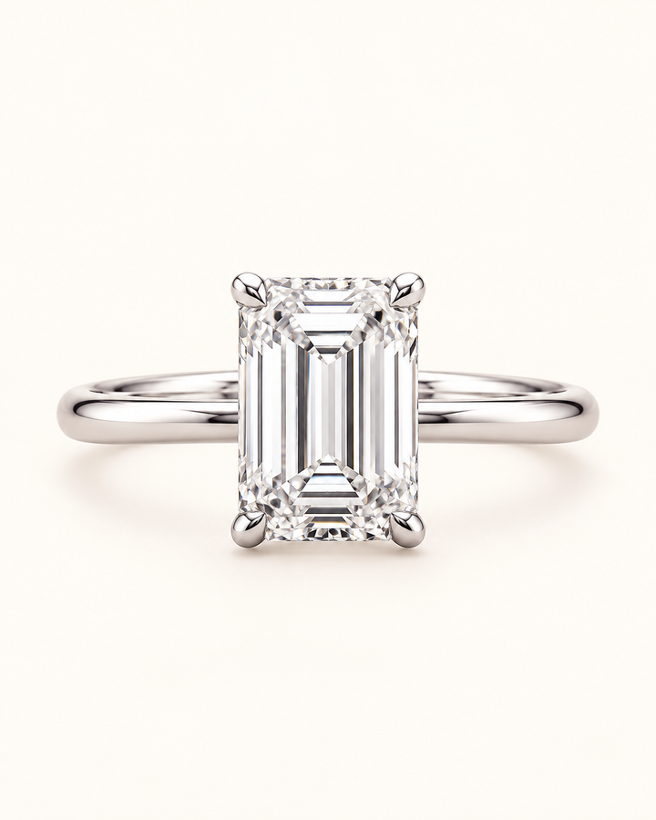 18ct White Gold 1.00ct Emerald Cut Lab Grown Diamond Ring - main cream image