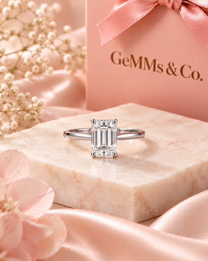 18ct White Gold 1.00ct Emerald Cut Lab Grown Diamond Ring - styled image