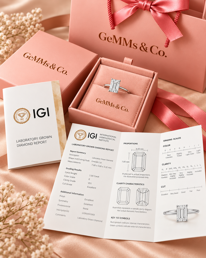 18ct White Gold 1.00ct Emerald Cut Lab Grown Diamond Ring - IGI certificate image
