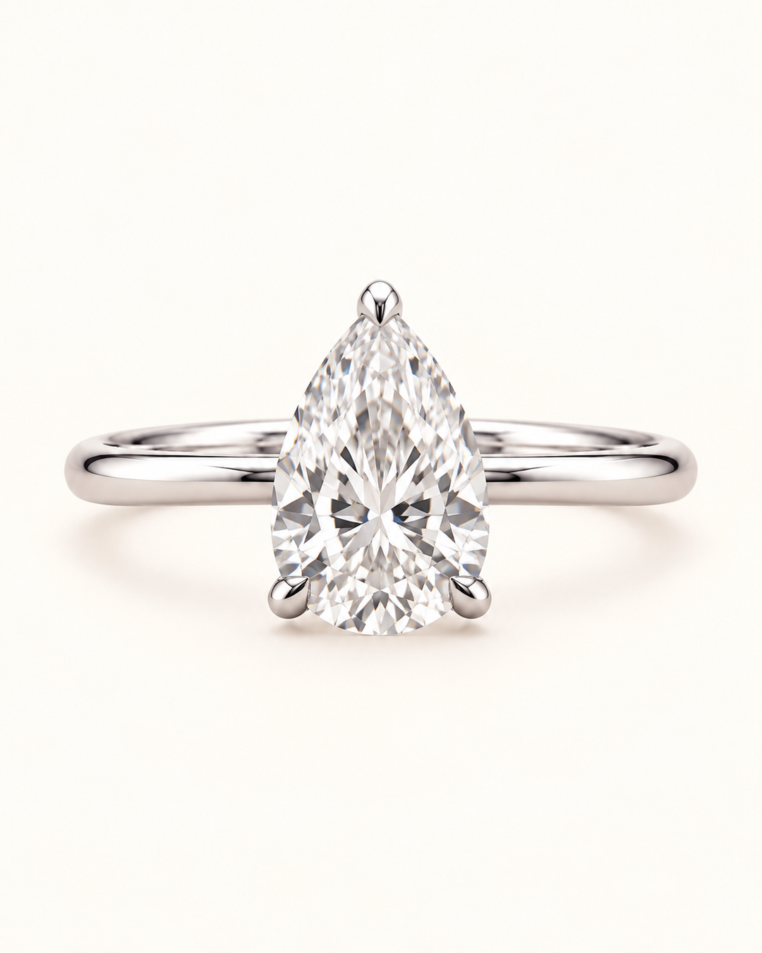 18ct White Gold 1.00ct Pear Cut Lab Grown Diamond Ring - main cream image
