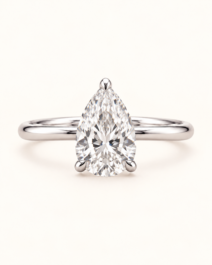 18ct White Gold 1.00ct Pear Cut Lab Grown Diamond Ring - main cream image