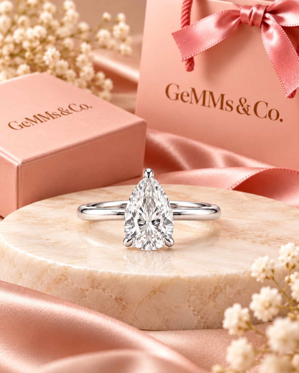 18ct White Gold 1.00ct Pear Cut Lab Grown Diamond Ring - styled image