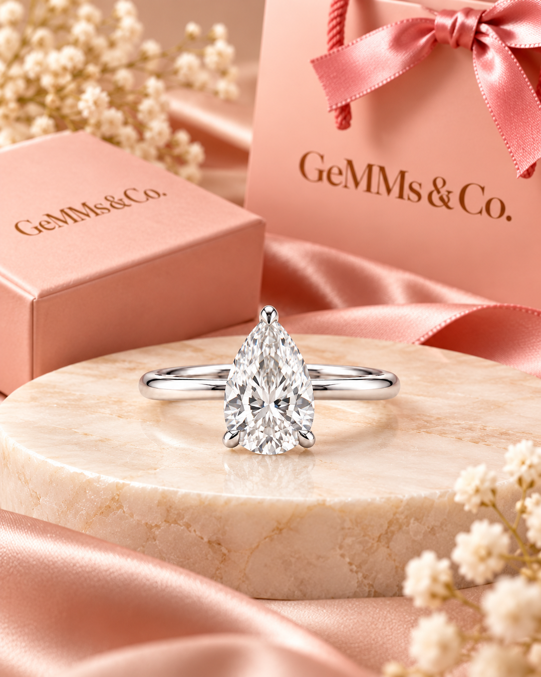 18ct White Gold 1.00ct Pear Cut Lab Grown Diamond Ring - styled image