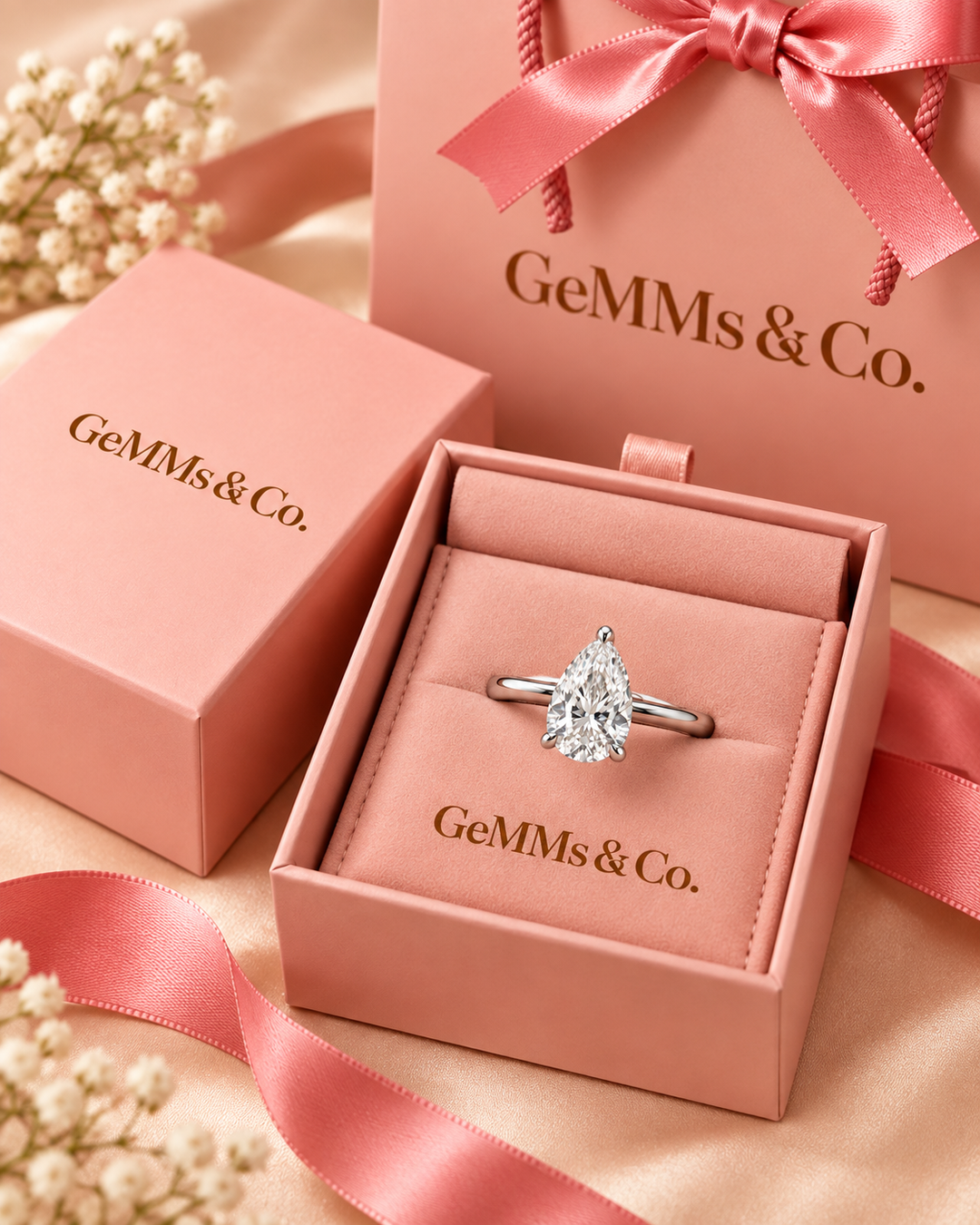 18ct White Gold 1.00ct Pear Cut Lab Grown Diamond Ring - GeMMs & Co packaging