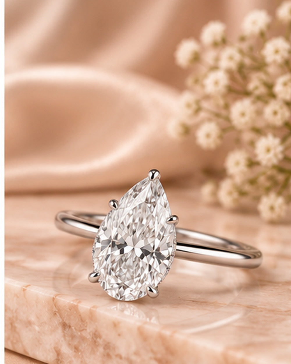 18ct White Gold 2.00ct Pear Cut Lab Grown Diamond Ring - styled image