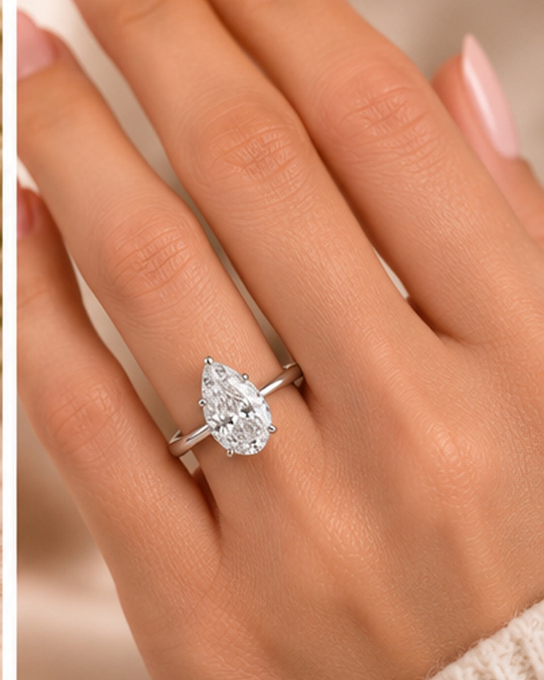 18ct White Gold 2.00ct Pear Cut Lab Grown Diamond Ring - model hand image