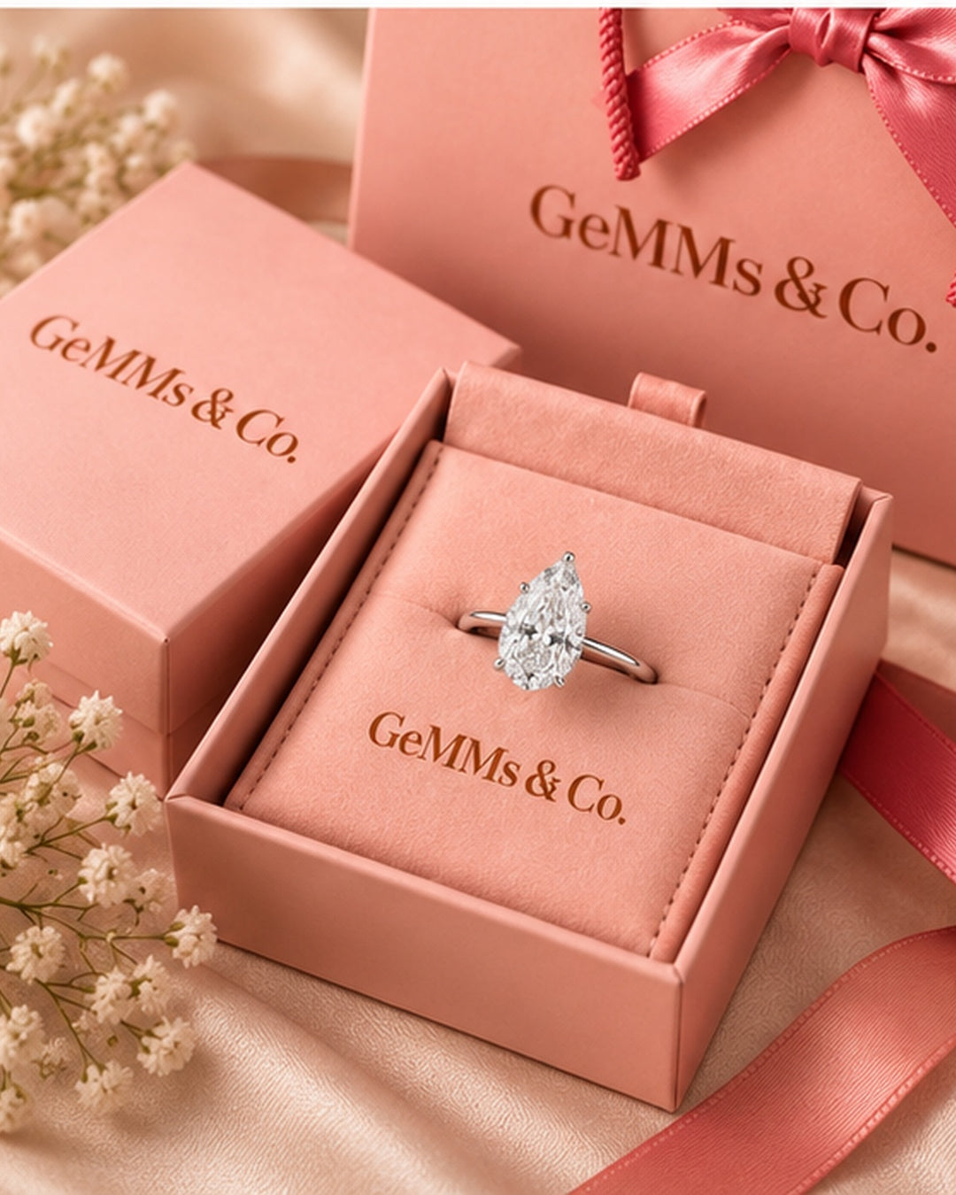 18ct White Gold 2.00ct Pear Cut Lab Grown Diamond Ring - GeMMs & Co original packaging