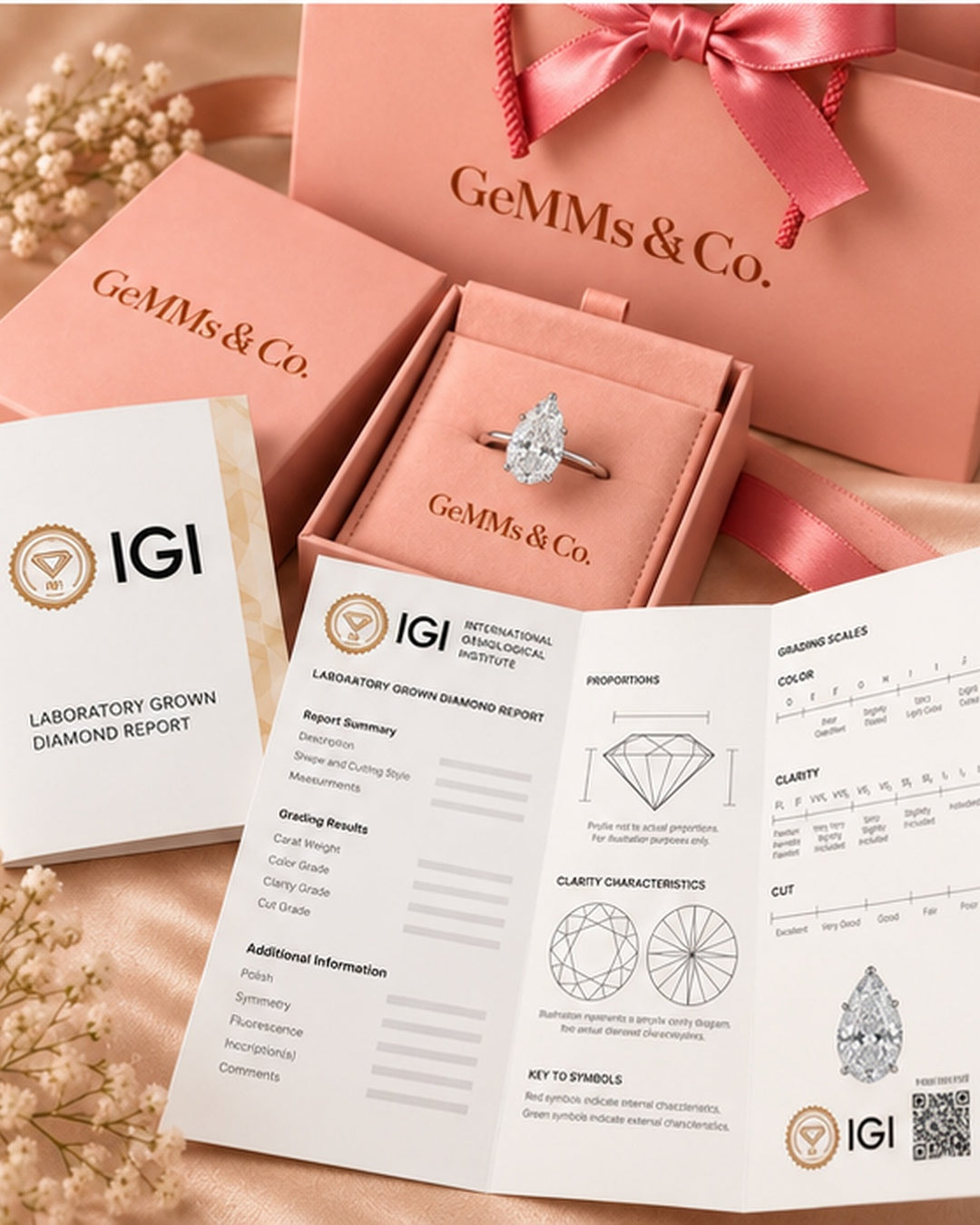 18ct White Gold 2.00ct Pear Cut Lab Grown Diamond Ring - IGI certificate with GeMMs & Co packaging