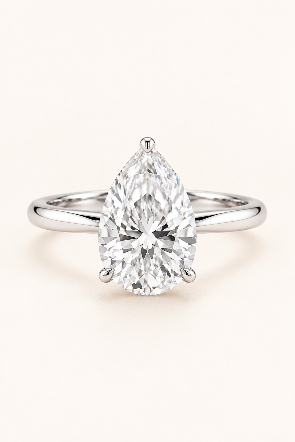 18ct White Gold 3.00ct Pear Cut Lab Grown Diamond Ring - main cream image