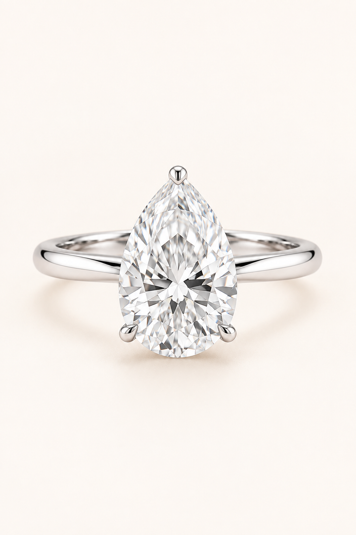 18ct White Gold 3.00ct Pear Cut Lab Grown Diamond Ring - main cream image