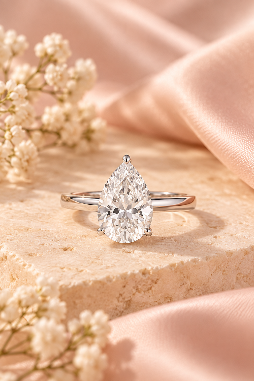 18ct White Gold 3.00ct Pear Cut Lab Grown Diamond Ring - styled image