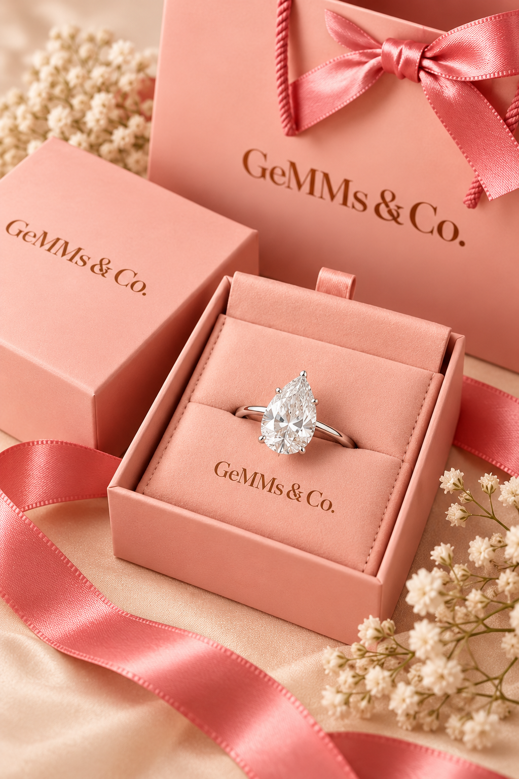 18ct White Gold 3.00ct Pear Cut Lab Grown Diamond Ring - GeMMs & Co original packaging