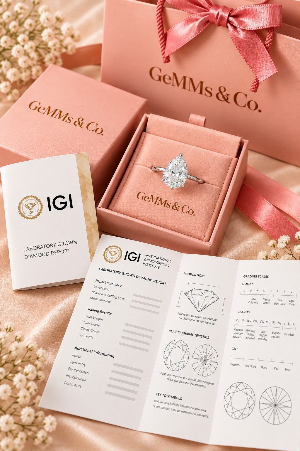 18ct White Gold 3.00ct Pear Cut Lab Grown Diamond Ring - IGI certificate with GeMMs & Co packaging